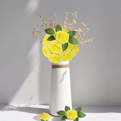 AmyHomie Artificial Flower Yellow Rose 25pcs Real Looking Fake Roses w/Stem - Image 4