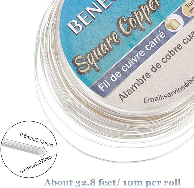 BENECREAT 32.81 Feet 24 Gauge Silver Square Copper Wire, Craft Copper Wire - Image 2