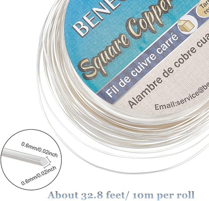 BENECREAT 32.81 Feet 24 Gauge Silver Square Copper Wire, Craft Copper Wire - Image 2