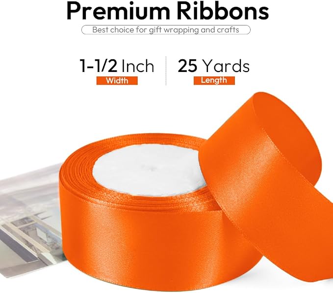 1-1/2 Inch Orange Ribbon, 25 Yards Orange Stain Ribbon - Image 2