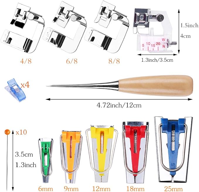 LUNARM Bias Tape Tool Kit with Instruction, 5 Sizes Bias Tape Maker with 4 Pcs - Image 2