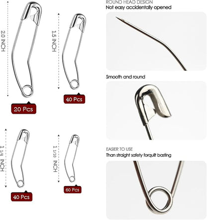 160 Pack Curved Safety Pins for Quilting Basting Pins 28mm 32mm 38mm 54mm - Image 2