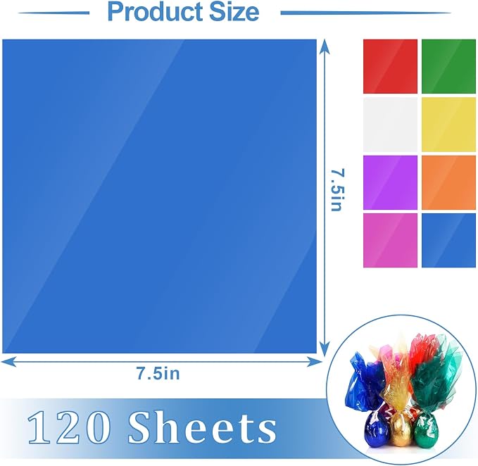 120 Pcs Colored Cellophane Sheets, Cellophane Wrap Paper Color Cello Sheets - Image 3