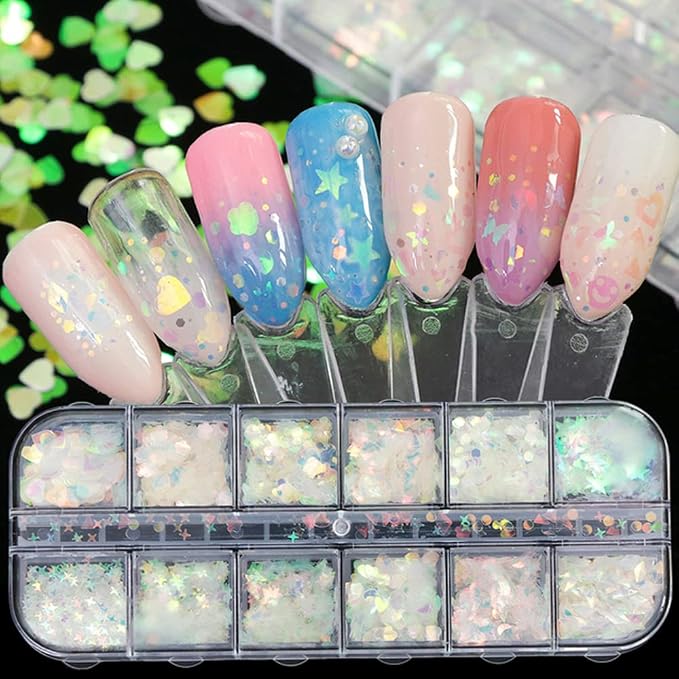24 Grids Holographic Nail Sequins and 1 Pcs Tweezers, Iridescent Mermaid Flakes - Image 2