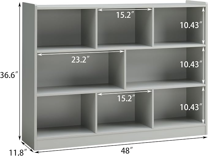 3-Tier Bookshelf, 8-Section Wooden Bookcase, Storage Organizer - Image 3