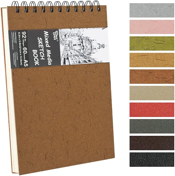 8.3x5.8 Sketch Book, Top Spiral Bound Sketch Pad, 60sheets 92lb/150gsm Nature by E-WEICHEN