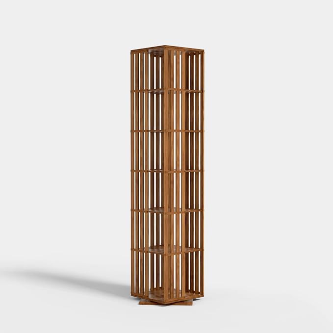 YOWOS Rotating Bookshelf Tower, 360 Display Spinning Bookcase, Bamboo Bookshelf by YOWOS