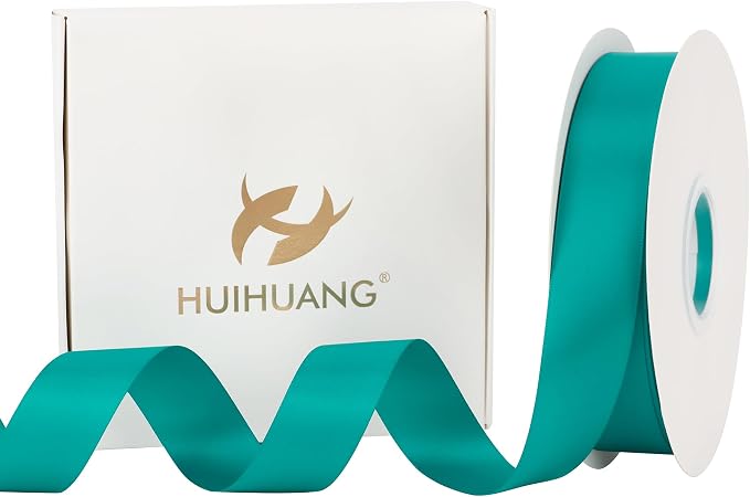 HUIHUANG Teal Blue Ribbon 1 inch x 50 Yards Double-Faced Satin Teal Ribbon by HUIHUANG