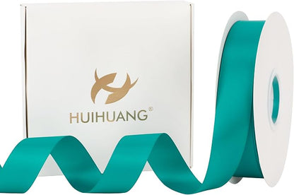 HUIHUANG Teal Blue Ribbon 1 inch x 50 Yards Double-Faced Satin Teal Ribbon by HUIHUANG