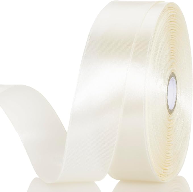 1 Inch Ivory Solid Satin Ribbon, 50 Yards Craft Fabric Ribbon by YASEO