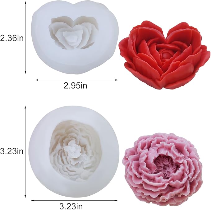 3D Flower Silicone Soap Mold 2 pcs Rose Flower Molds Peony Candle Mold - Image 2