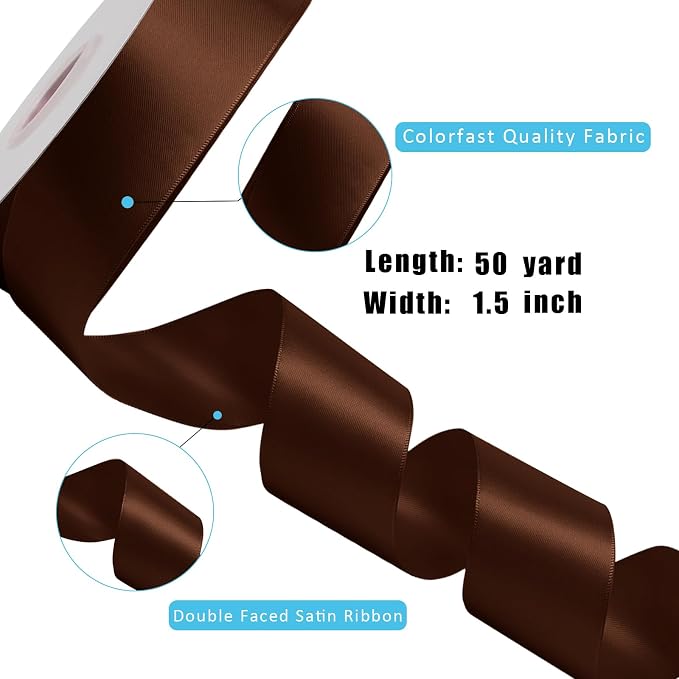 LaRibbons 1 1/2 Inch 50 Yard Double Faced Satin Ribbon, Friar Brown Satin Craft - Image 5