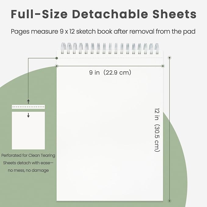 Sketch Pad 9x12 Inch, 1 Pack-100 Sheets Spiral Drawing Paper - Image 2
