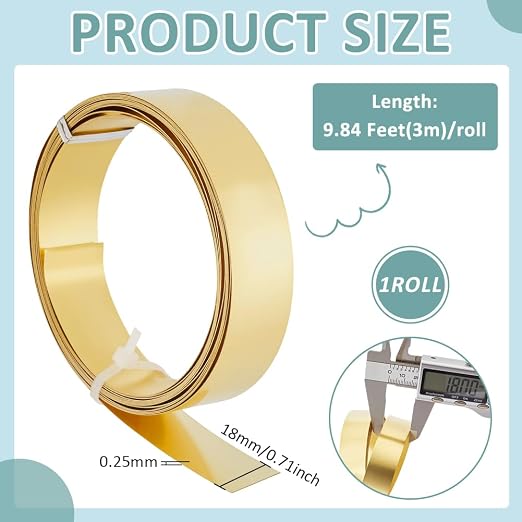BENECREAT 9.84 Feet 30Gauge Brass Flat Bezel Wire, 18mm Wide Flat Jewelry Craft - Image 2
