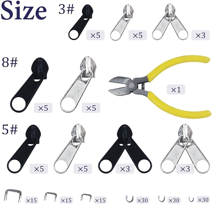 175 Pcs Zipper Repair Kit Sewing Change Zipper Needle-Nose Pliers Silver Black - Image 2