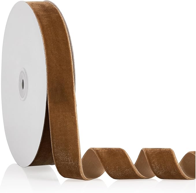 1" X 20 Yards Khaki Velvet Ribbon by Bomybaw