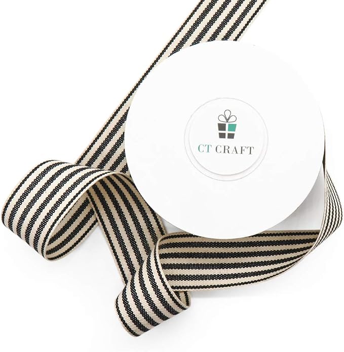 CT CRAFT LLC Ivory Cotton Black Stripes Ribbon 1" x 10 Yards - Image 6
