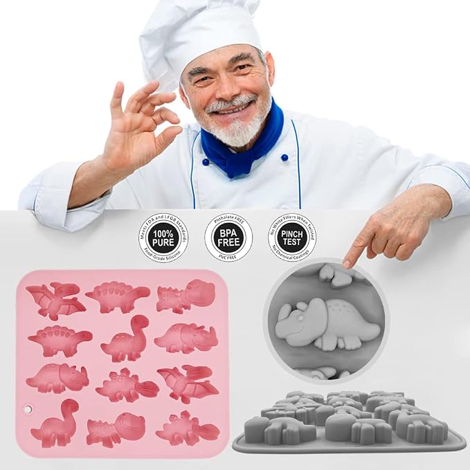 2 Pack 3D Cute Dinosaur Silicone Molds 12 Cavity Dinosaur Themed Baking Mould - Image 5