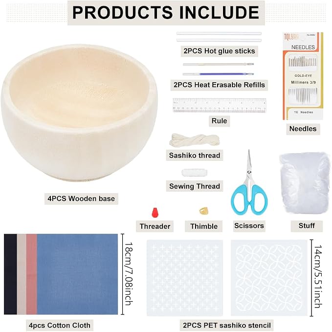ACRNIGHEET 4 Set Sashiko Pin Cushion Bowls Making Kits, Embroidery Pin Cushion - Image 2
