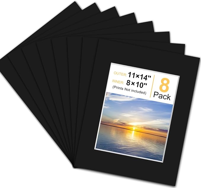 Phinus 8 Pack Picture Mats for Frames, Acid Free 11x14 Matted to 8x10, Picture by Phinus