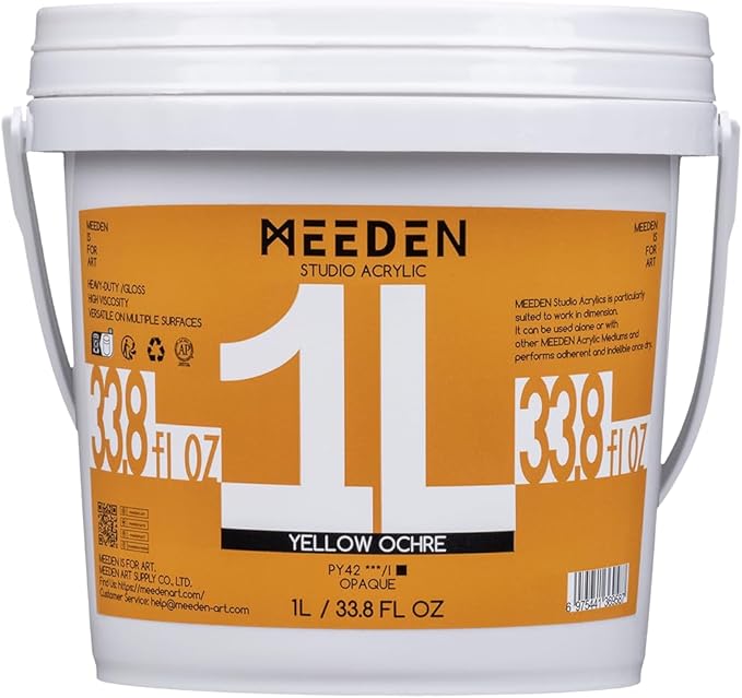 MEEDEN Yellow Ochre Acrylic Paint: 1 L /33.8 oz Heavy Body Gloss Non-Toxic by MEEDEN