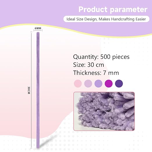 Pipe Cleaners Craft 500PCS 5 Colors Purple Pipe Cleaners Bulk 30CM Limpia Pipas - Image 7