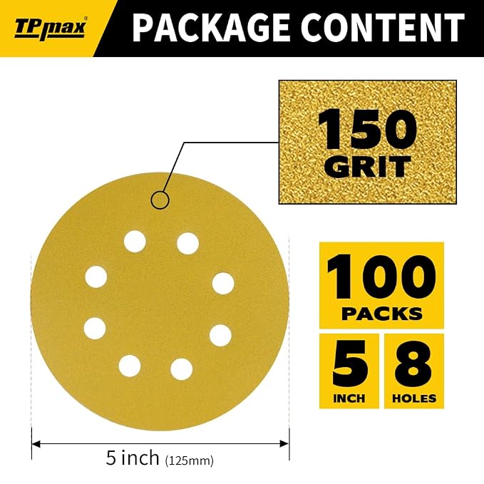 100PCS 5 Inch 150 Grit 125mm 8 Hole Sanding Discs Sandpaper - Image 2