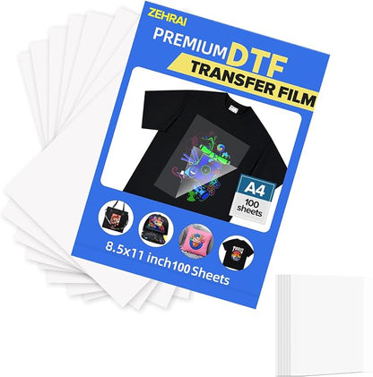 ZEHRAI 100 Sheets DTF Transfer Film 8.5" x 11" Double Sided Matte, Direct to by ZEHRAI