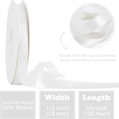 HUIHUANG White Satin Ribbon 1/2 inch X 50 Yards Continuous, DIY Crafts - Image 2