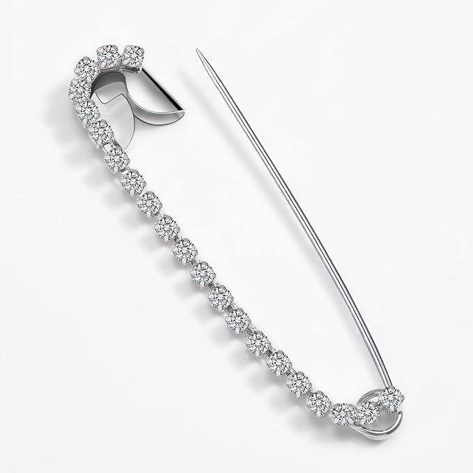 Housweety 10 Silver Tone Rhinestone Safety Pins Brooches 5.8x1.2cm - Image 3