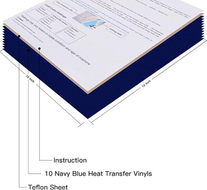 JANDJPACKAGING Blue HTV Vinyl for T-Shirts 12"x10" Heat Transfer Vinyl 10 Pack - Image 2