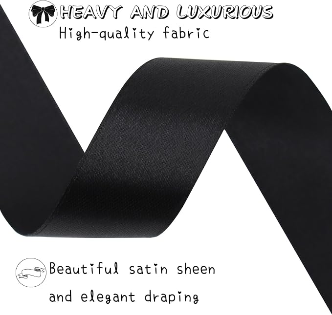Black Solid Satin Ribbon 1 Inch 25 Yards Solid Polyester Fabric Ribbon - Image 4