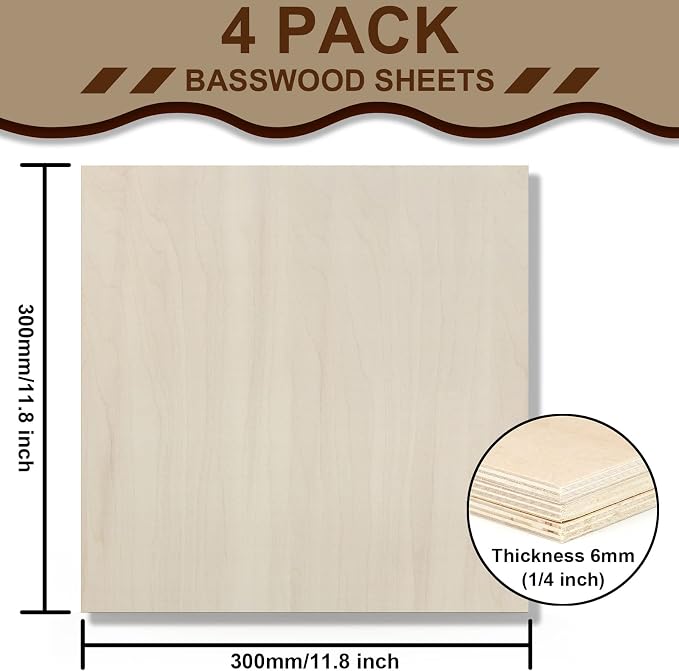 Basswood Sheets 12 Pack 12×12 x 1/4 Inch Unfinished Plywood Sheets Thin Craft - Image 4
