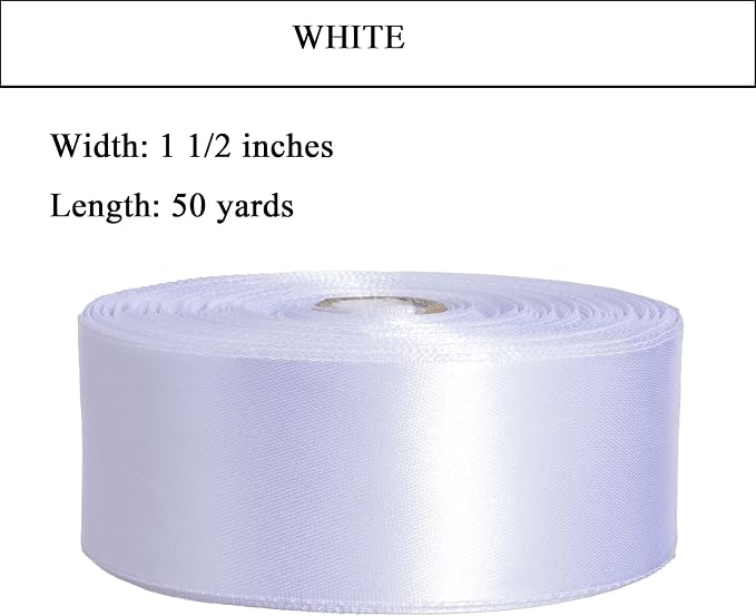 1 1/2 Inch White Solid Satin Ribbon, 50 Yards Craft Fabric Ribbon - Image 2