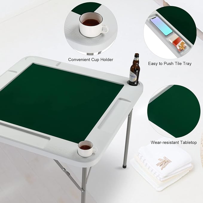PEXMOR 35" Foldable Mahjong Table, 4 Player Card Game Table w/Cup Holders & - Image 2