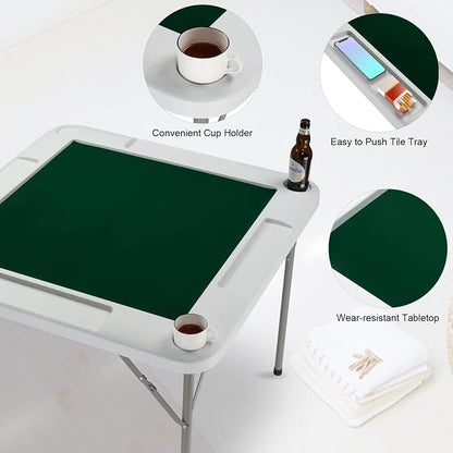 PEXMOR 35" Foldable Mahjong Table, 4 Player Card Game Table w/Cup Holders & - Image 2