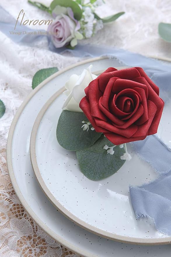 Floroom Artificial Flowers 50pcs Real Looking Dark Red Foam Fake Roses - Image 5