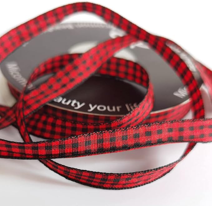 Red and Black Gingham Plaid Checked Ribbon 25 Yards Each Roll 100% Polyester - Image 7