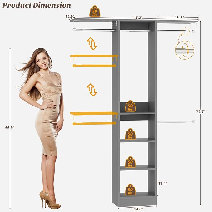 48" Small Closet Organizer, 4FT Small Closet System - Image 5
