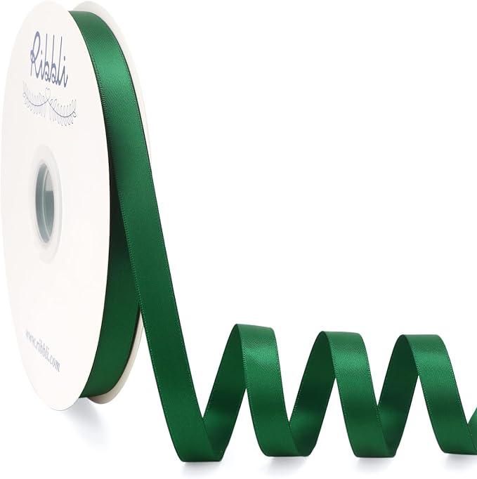Ribbli Forest Green Satin Ribbon Double Faced Satin 1/2 Inch x Continuous 100 by Ribbli