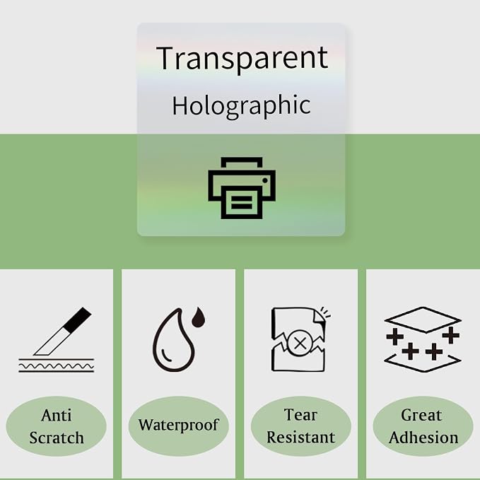3 Inch Square Transparent Thermal Label Stickers, Holographic Clear - Image 3