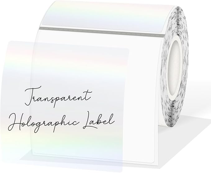 3 Inch Square Transparent Thermal Label Stickers, Holographic Clear by Unknown
