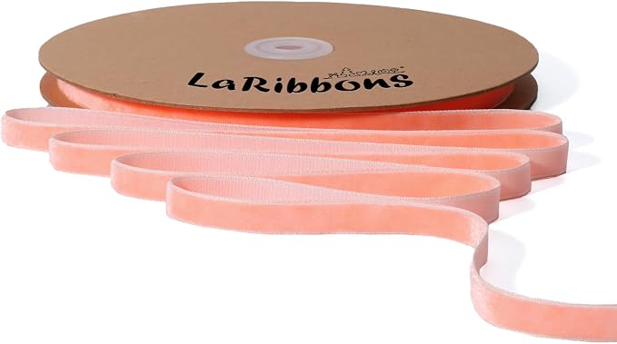 LaRibbons Thin Velvet Ribbon 3/8 Inch x 25 Yards, Peach Pink Velvet Ribbon by LaRibbons