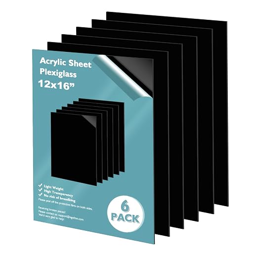 Egofine 12" x 16" Black Plexiglass Sheets 6 Pack 0.04 Inch Cast Acrylic Sheet by Egofine