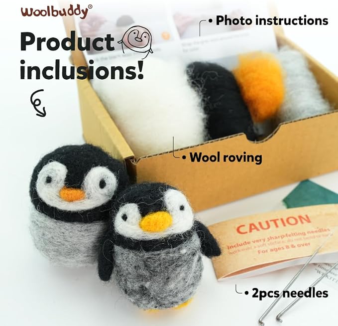 Woolbuddy Needle Felting Kit for Beginners Adults, Penguin Sea Animal Project - Image 2