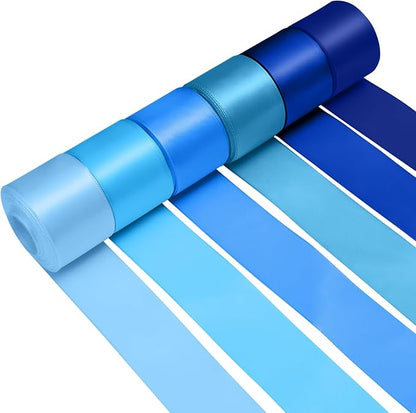 1-1/2 Inch Blue Satin Ribbons for Crafts, 6 Rolls Single-Faced Blue Assorted by Jacriah