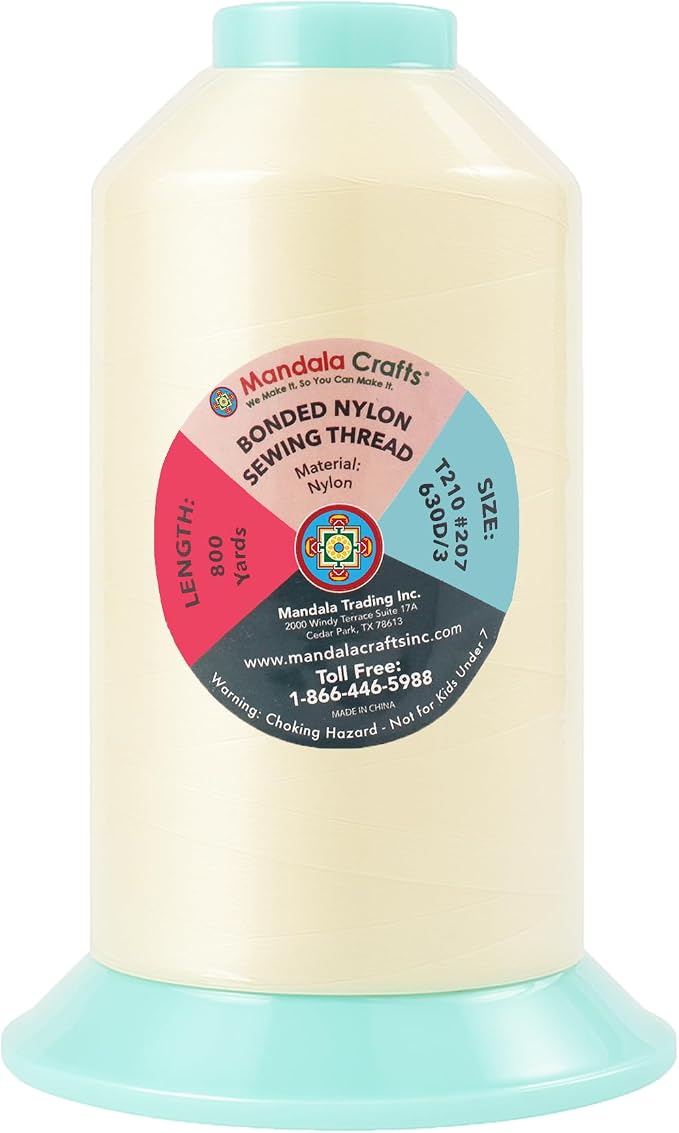 Mandala Crafts Size 207 630D T210 Bonded Nylon Thread Ivory Heavy Duty Sewing - Image 3