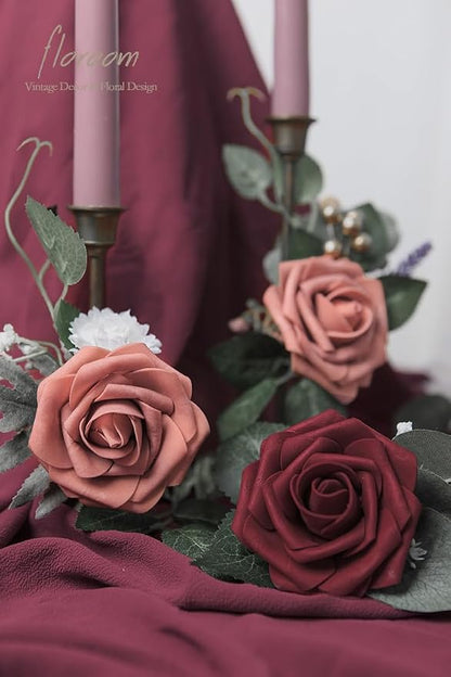 Floroom Artificial Flowers 25pcs Real Looking Dusty Pinky Cedar Foam Fake Roses - Image 4