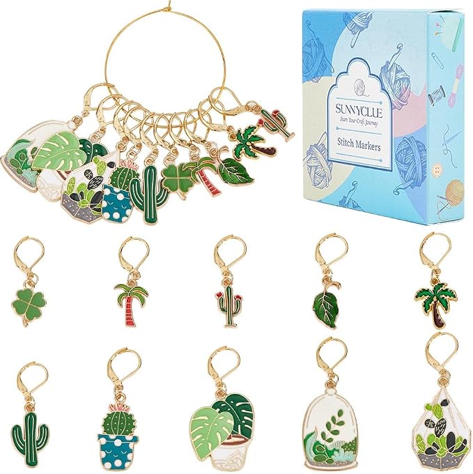 SUNNYCLUE 1 Box 20Pcs Stitch Markers Cute Lobster Clasp Charms Green Plants by SUNNYCLUE