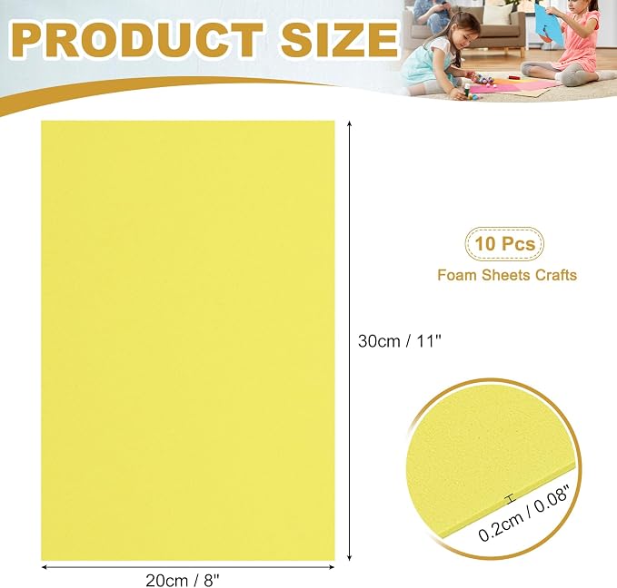 uxcell 10 Pcs Yellow EVA A4 Foam Sheets Crafts, 12 x 8 Inch Foam Paper - Image 2